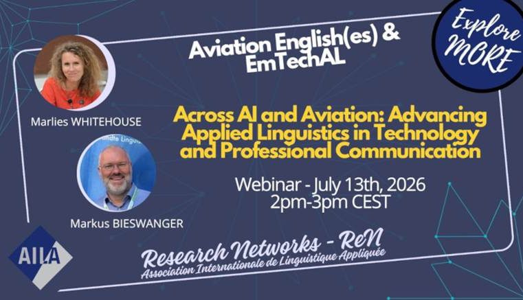AILA ReN webinar – July 13th, 2026 2pm-3pm CEST | Across AI and Aviation: Advancing Applied Linguistics in Technology and Professional Communication