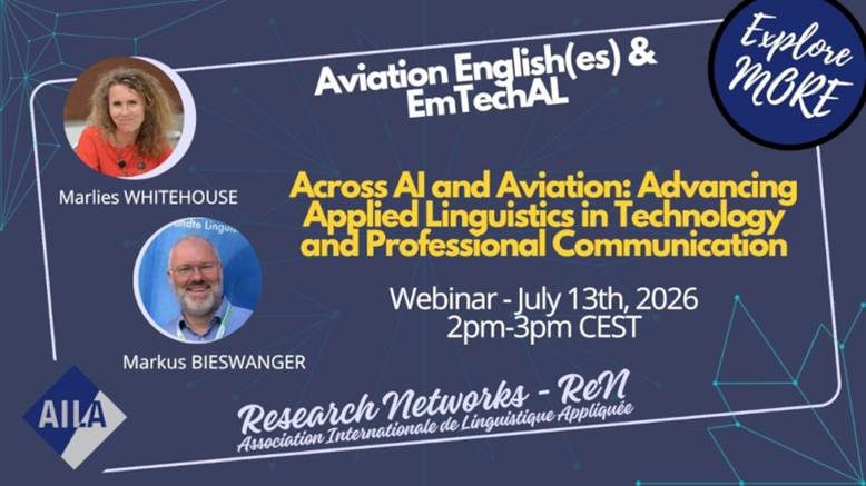 AILA ReN webinar – July 13th, 2026 2pm-3pm CEST | Across AI and Aviation: Advancing Applied Linguistics in Technology and Professional Communication